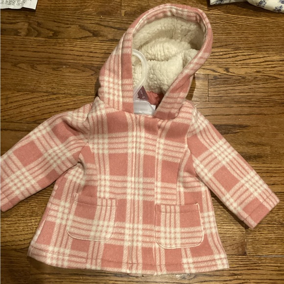NWOT OLD NAVY GIRLS PINK & IVORY PLAID HOODED COAT SZ. 3-6 M - Picture 4 of 16